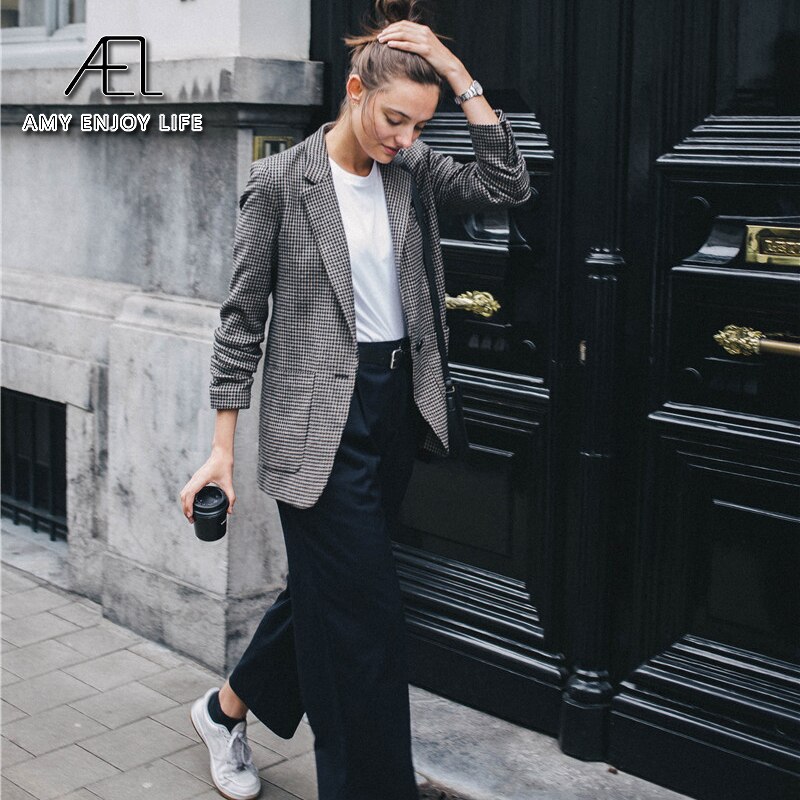 AEL-traje informal para mujer, abrigo a cuadros, ropa de otoño, urbana, ,