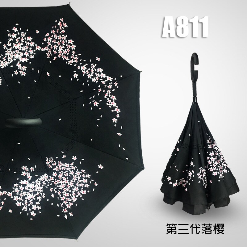 Windproof Reverse Umbrella Folding Double Layer Inverted Chuva Umbrellas Self Stand Inside Out Door Umbrella Hands free parasol: Umbrella A811