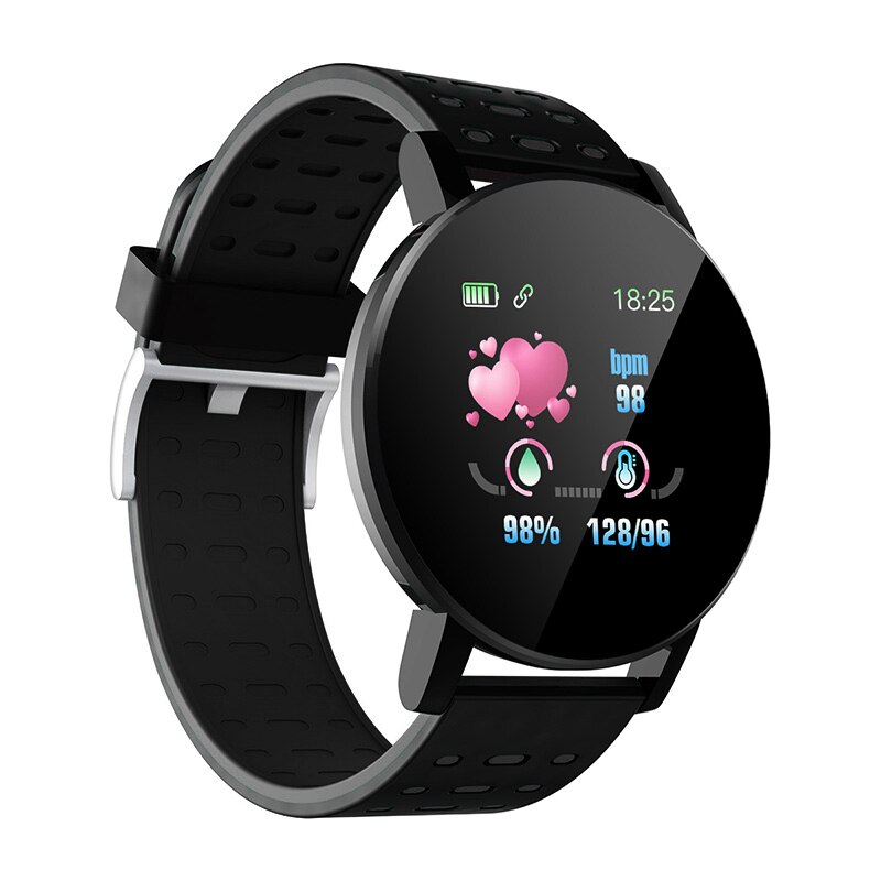 Bracelet connecté de Sport 119Plus pour hommes et femmes, avec moniteur de fréquence cardiaque, de pression artérielle et d'oxygène, étanche,: Black