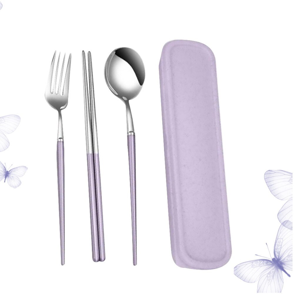 Flatware Set Portable Durable Stainless Steel Silverware Set Reusable Utensils for Camping Travel Picnic: Plue 1