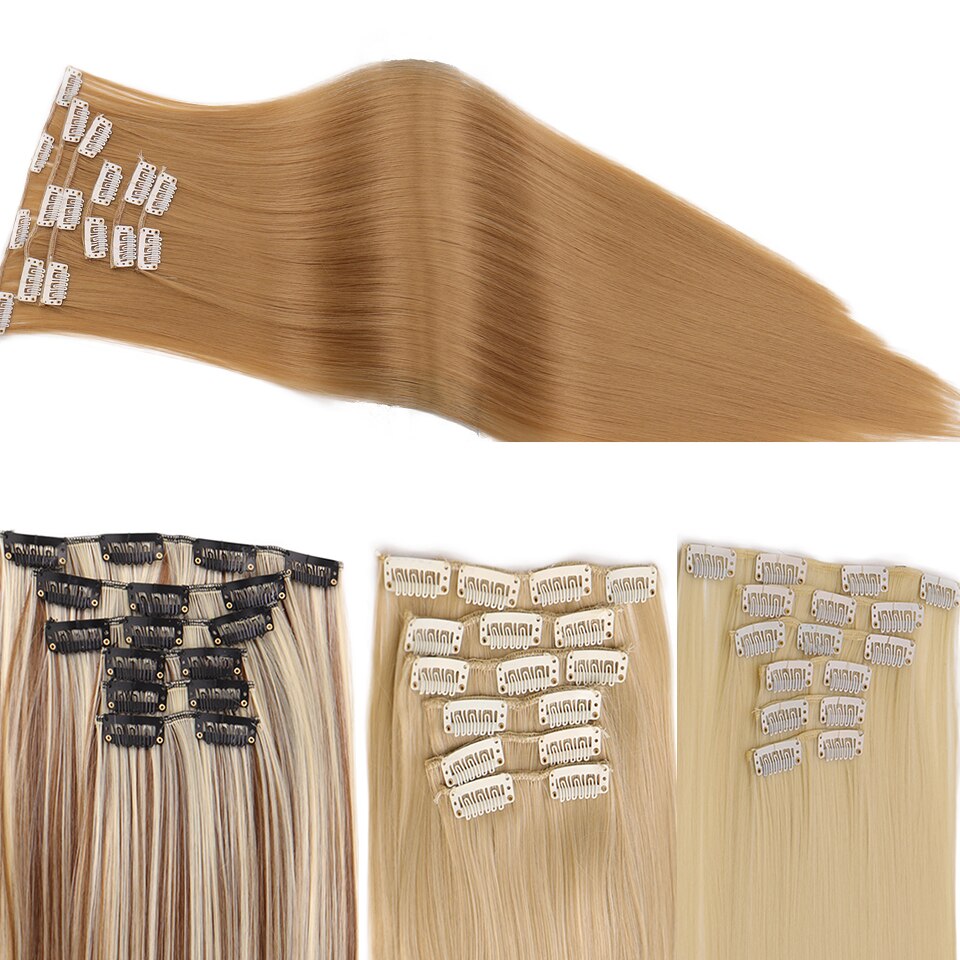 MANWEI Clips In Hair Extentions Women Synthetic Hair Extensions 6 Pcs/Set 16 Clips 22 Inch Synthetic Hair Piece