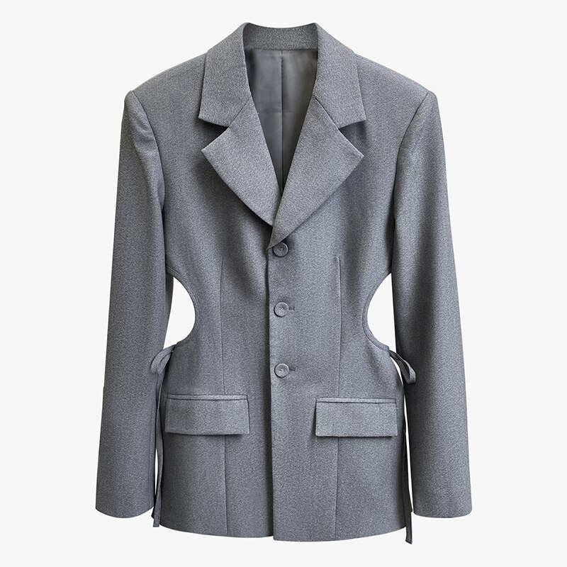 Twotwinstyle Hollow Out Lace Up Strik Blazer Voor Vrouwen Revers Lange Mouwen Casual Coat Vrouwelijke Mode Kleding Fall: M