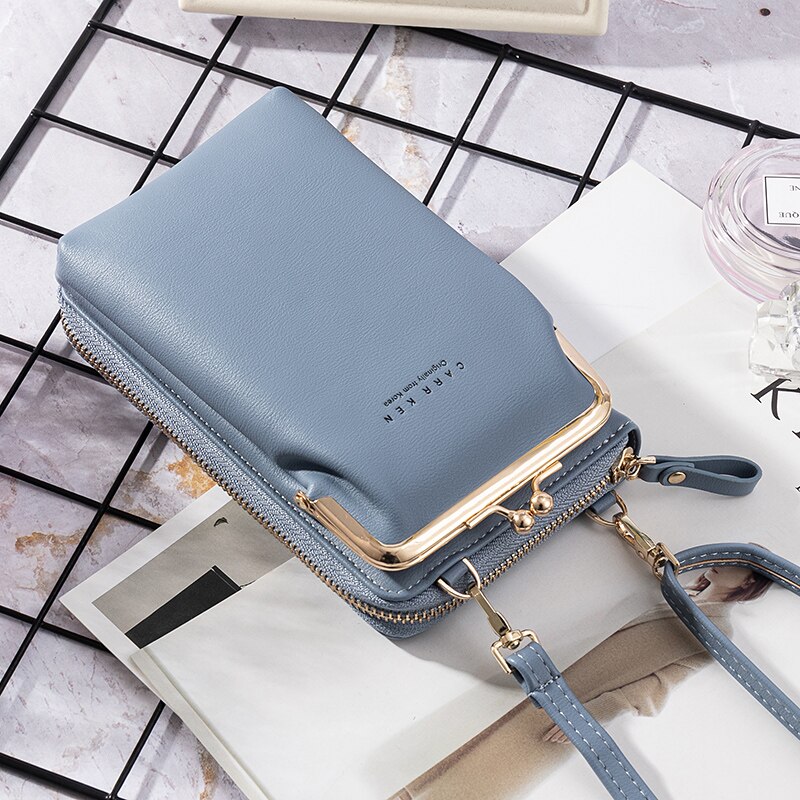 Women's Wallet Double-Layer Mobile Phone Bag Korean Ladies Messenger Shoulder Ultra Soft Multi Card Sto: Blue