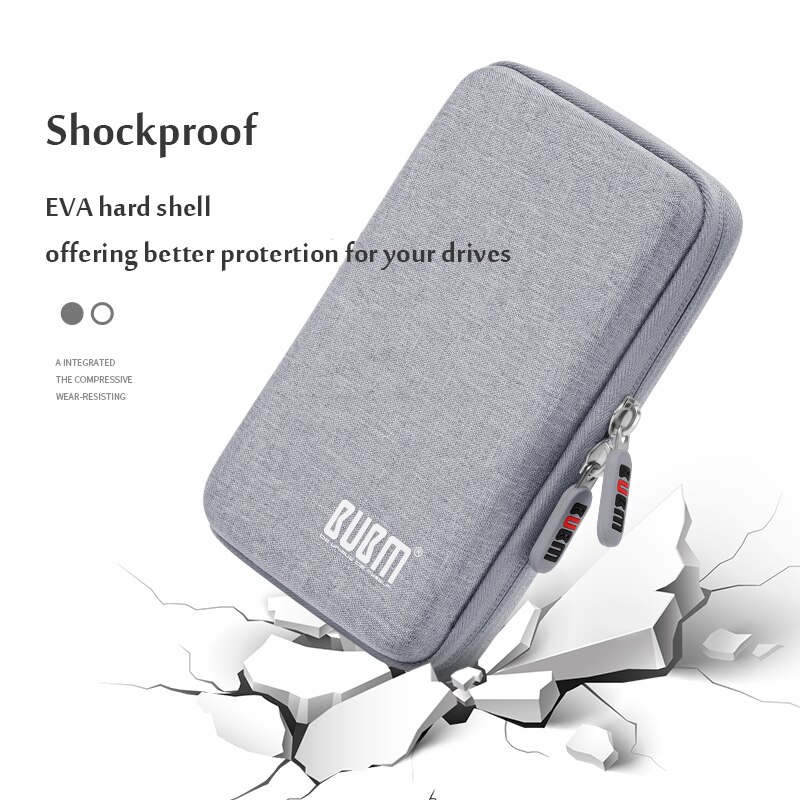 BUBM External Hard Drive Protection Bag Dual Buffer Layer HDD Protector Case Power Bank USB Cable Charger Disk Case