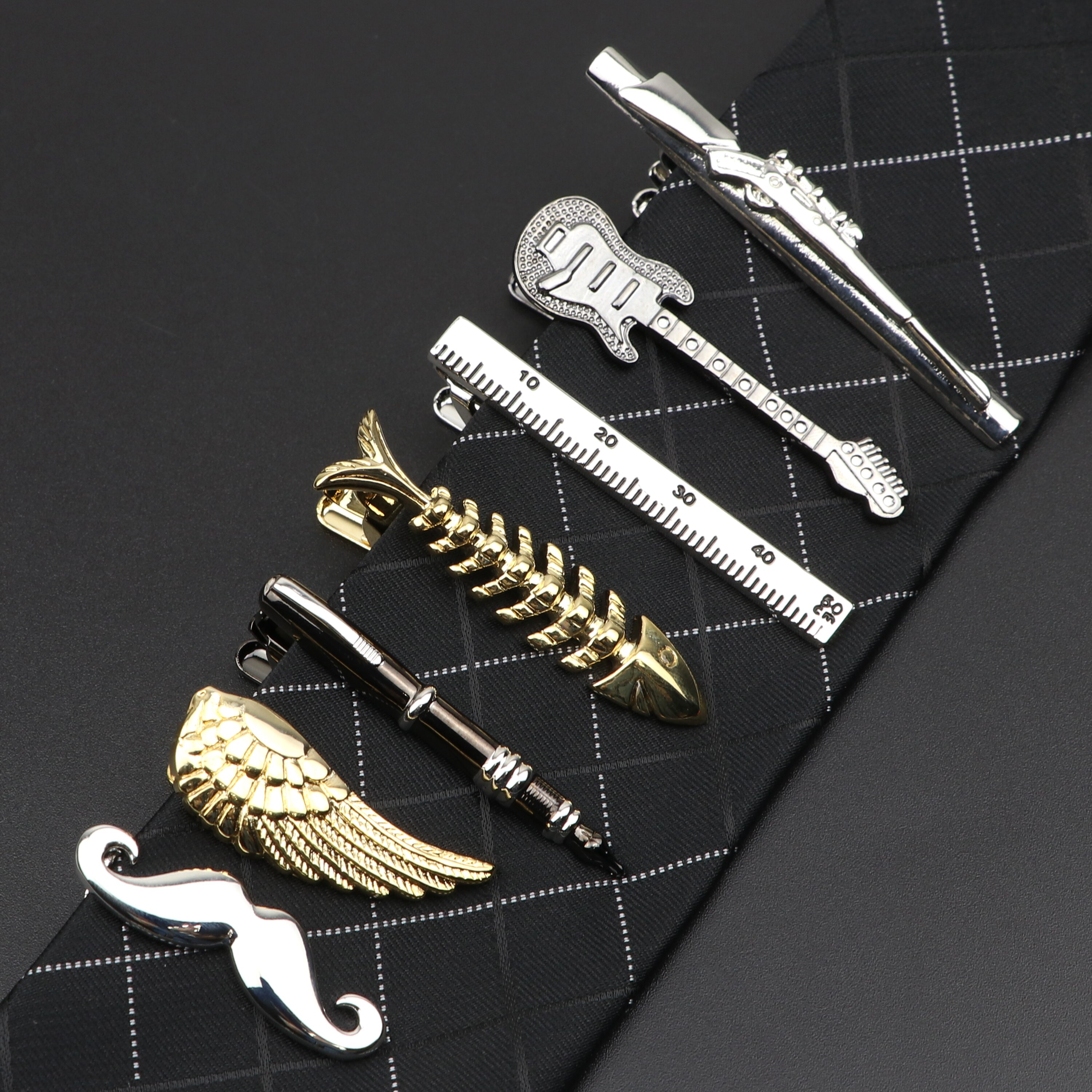 Men's Metal Tie Clip Luxury Airplane Beard Sword Dinosaur Pen Guitar Shape Wedding Party Bar Tie Accessories