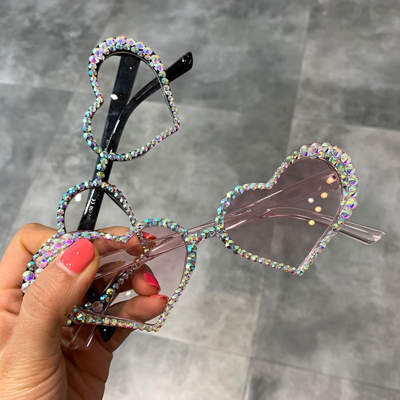 Vintage hjerte solbriller kvinner luksus rhinestone dekorasjon cat eye solbriller menn briller oculos klare briller