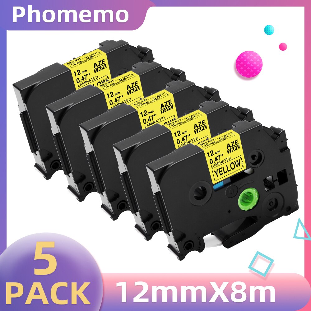 5PK Label Tape for P3100 E1000 Pro Ribbon Label Maker Printer Black on White TZe-231 TZe-631 Compatible for Brother Label Tapes: 5pcs Black on Yellow