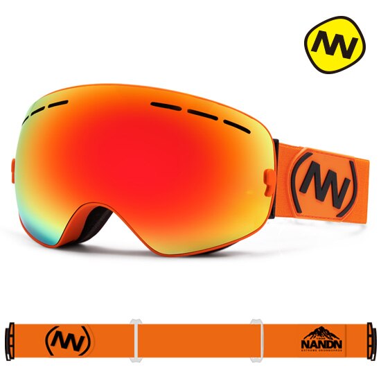Nandn skibriller snowboard dobbelt lag  uv400 anti-dug store skimaske briller skiløb: Orange ramme-rød