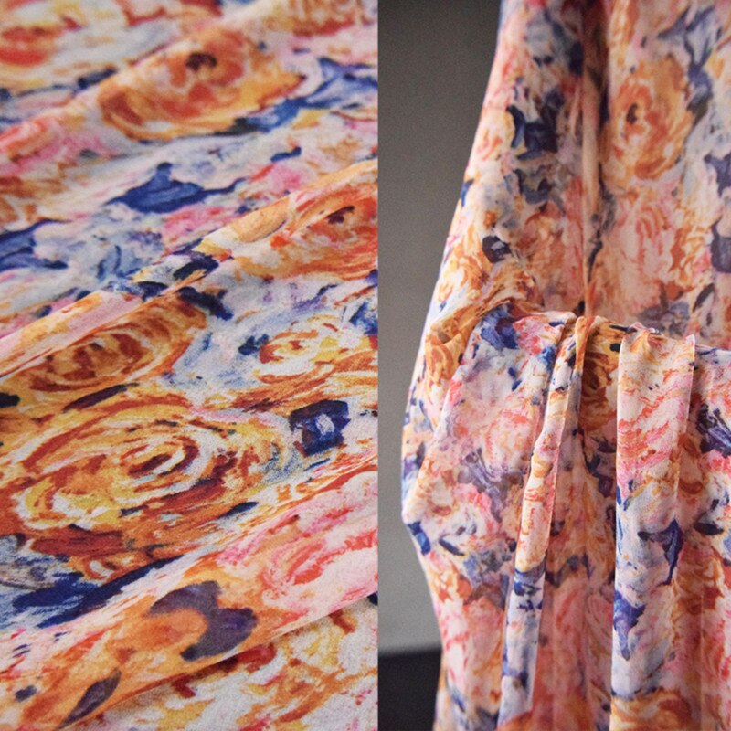 Tela de Chifón con flores para vestido, Material de ropa para mujer, transparente y ligero, de medio metro, para primavera y verano, T1584