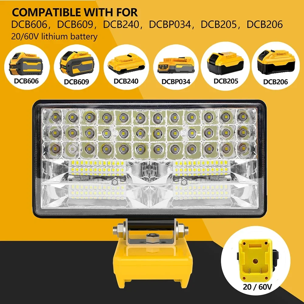 8 tommer led-arbejdslampe til bil, lommelygte, elektrisk lommelygte, spotlight til dewalt dcb 206 dcb 606 18v 20v 60v li-ion-batteri, usb-powerbank