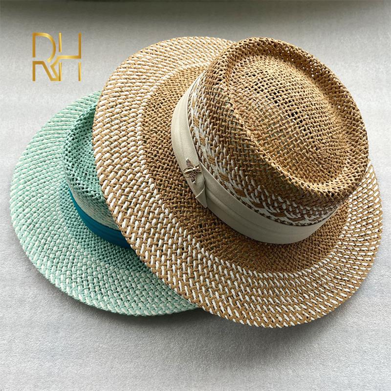 Chapeau de paille rigide en Crochet RH fait à la main, décontracté, Panama, plage, chapeau Fedora, large bord, respirant, à la