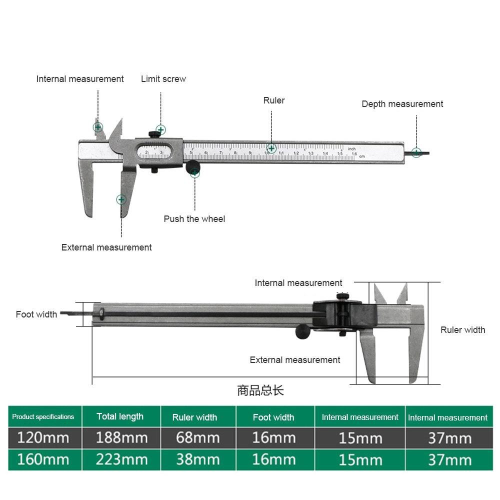 Practical Slide Gauge 0.01mm Stainless Steel Dial Meter Metal Caliper Vernier Caliper Scale Silver Gadget Tool Parts Instrument