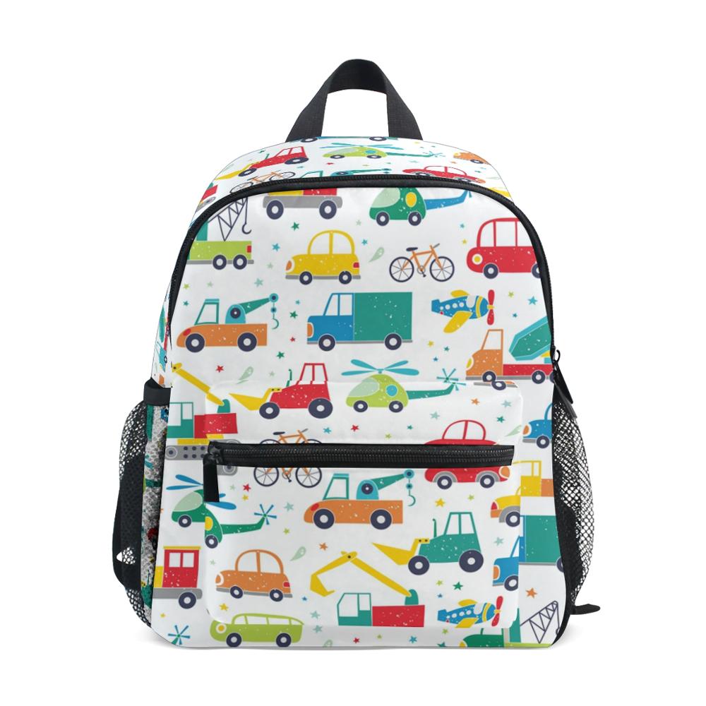 ALAZA School Bags for Kindergarten Boys Girls Backpacks Car Printing Polyester Children Backpacks Fits 3-8 Years Old Kids