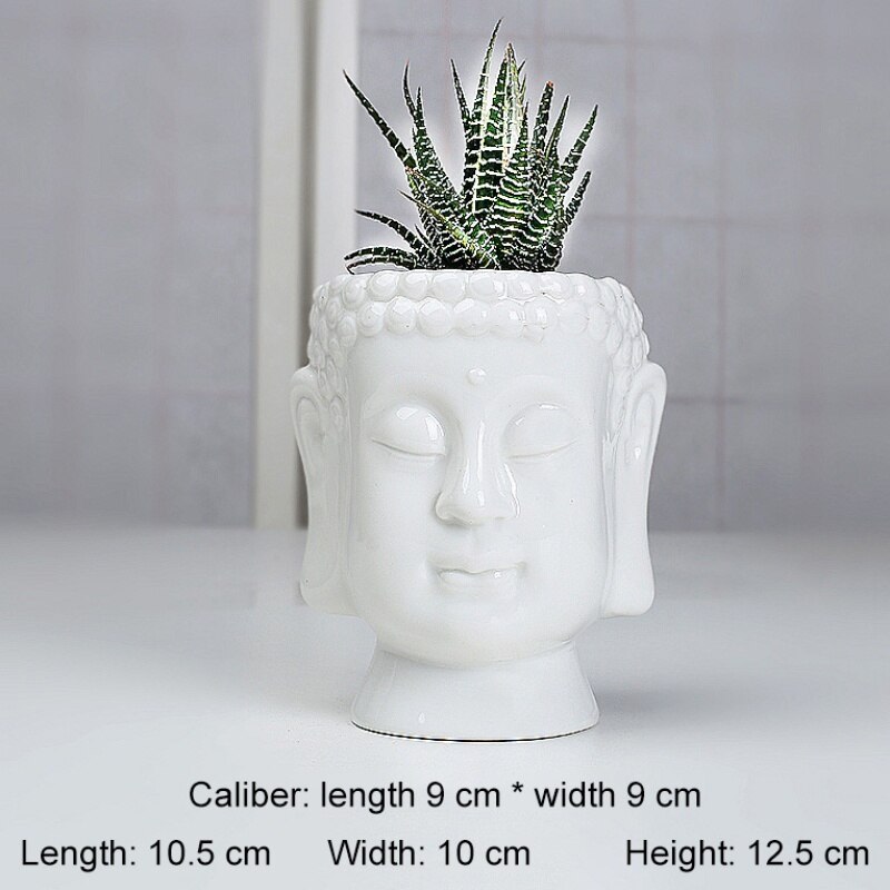Buddha Head Planter Zen White Ceramic Flower Pot Buddha Face Statue Home Office Desk Decoration Buddha Statue Flower Basin