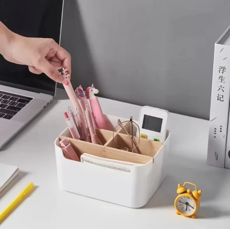 Fernbedienung Halfter Schreibtisch Lagerung Organizer Kasten Container Bambus Holz Partition Abnehmbare Lagerung Kasten Schreibtisch Büro Liefert
