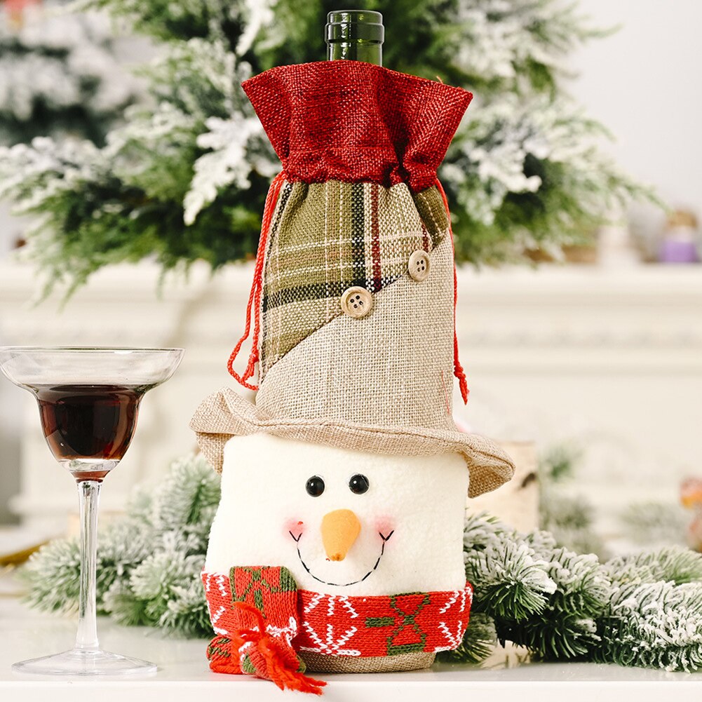 Hem julborddekor älg snögubbe vinflaskomslag xmas prydnad påse vin kylflaska flaskor öl julvinflaska