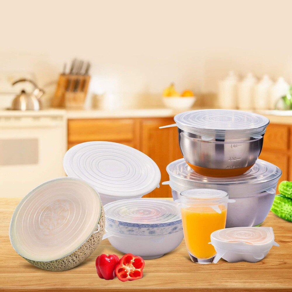 6Pcs Reusable Silicone Stretch Fresh Food Lids Stretch Fresh Keeping Caps For Kitchen Accessories Top Food Lids