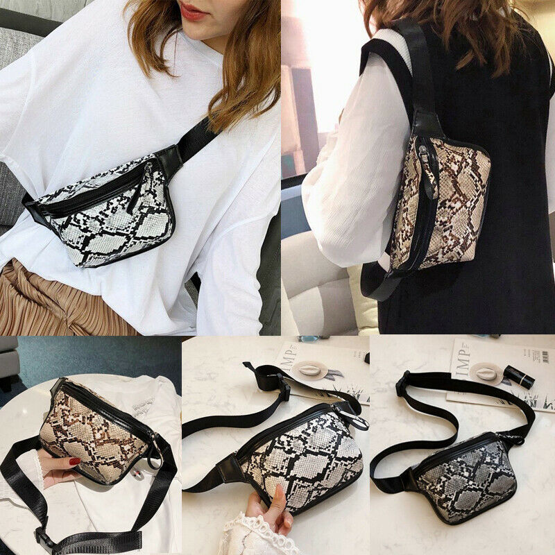 Estampado de serpiente de bolso de la cintura para las mujeres de cuero de serpiente pu cintura bolsa mujer bolsa de cintura teléfono móvil correa del kit bolsa