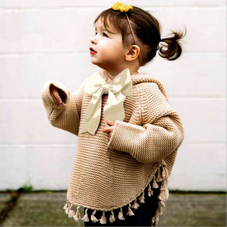 Herfst Winter Peuter Baby Meisjes Knit Tassel Jasje Uitloper Hooded Fall Herfst Mode Kleding