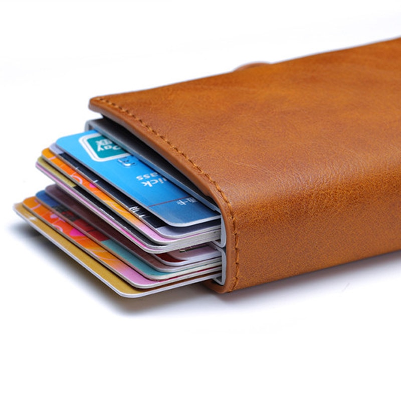 Europa RFID-bescherming Heren lederen creditcardhouder Dubbele aluminium bankkaart beschermhoes ID-portemonnee voor de mens