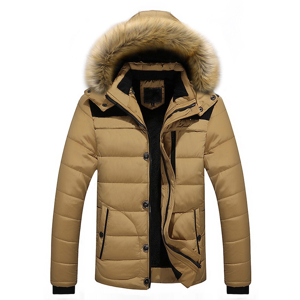 Män vinter parkarockar utomhus varm tjock jacka päls huva kappa jacka solid dragkedja mansrock herrkläder: Orange / M