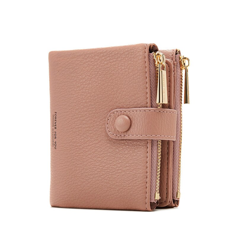 YIZHONG-portefeuille en cuir femme à Double fermeture éclair, porte-monnaie de luxe, court, multi-cartes, petit miroir, pochette: pink