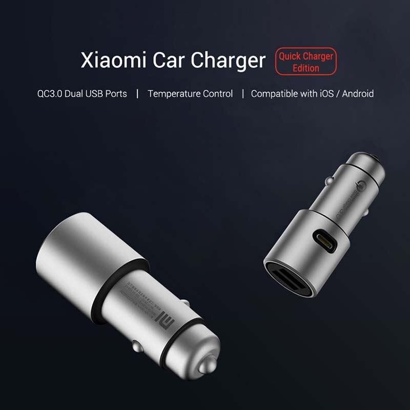 Original Xiaomi Car Charger QC 3.0 Dual USB Quick Charge 5V/3A 9V/2A Mi Car-Charger For Android iOS For iPhone Samsung Huawei