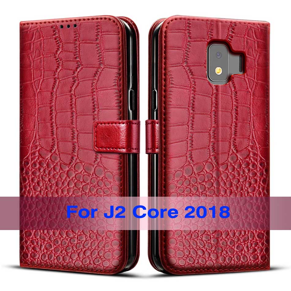 Caso di cuoio di vibrazione Per Samsung Galaxy J2 Core Cassa di libro Magnetico di caso per la Galassia J2 Core 2018 J 2 SM-J260F j260F J260 copertura Coque: Red