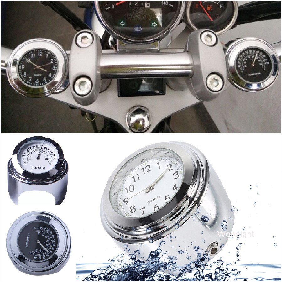 Wooeight 7/8 &quot;Waterdichte Motorcycle Stuurhouder Klok Motor Gemodificeerde Klok Horloge Thermometer Lichtgevende Motor Accessoires