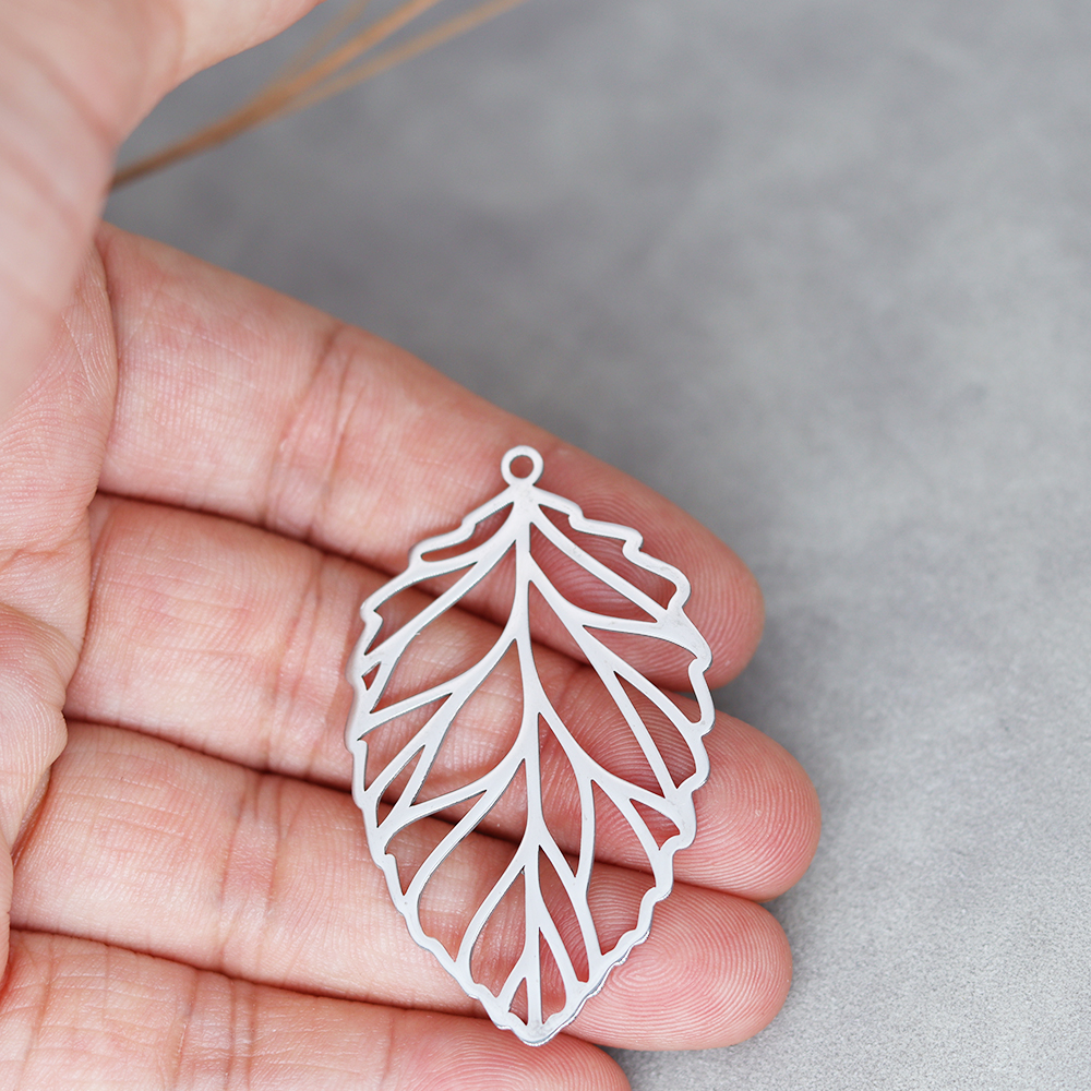 Breloques en forme de feuille d' Salix avec pompons, 3 pièces, bricolage artisanal, boucles d'oreilles Vintage, collier, fabrication de bijoux, feuilles de plantes, pendentif en acier inoxydable, accessoire