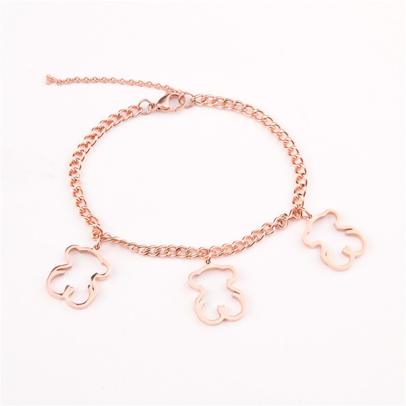 Novo urso oco pulseira de aço inoxidável urso oco pendente ouro sliver coloer pulseira presente jóias: 2