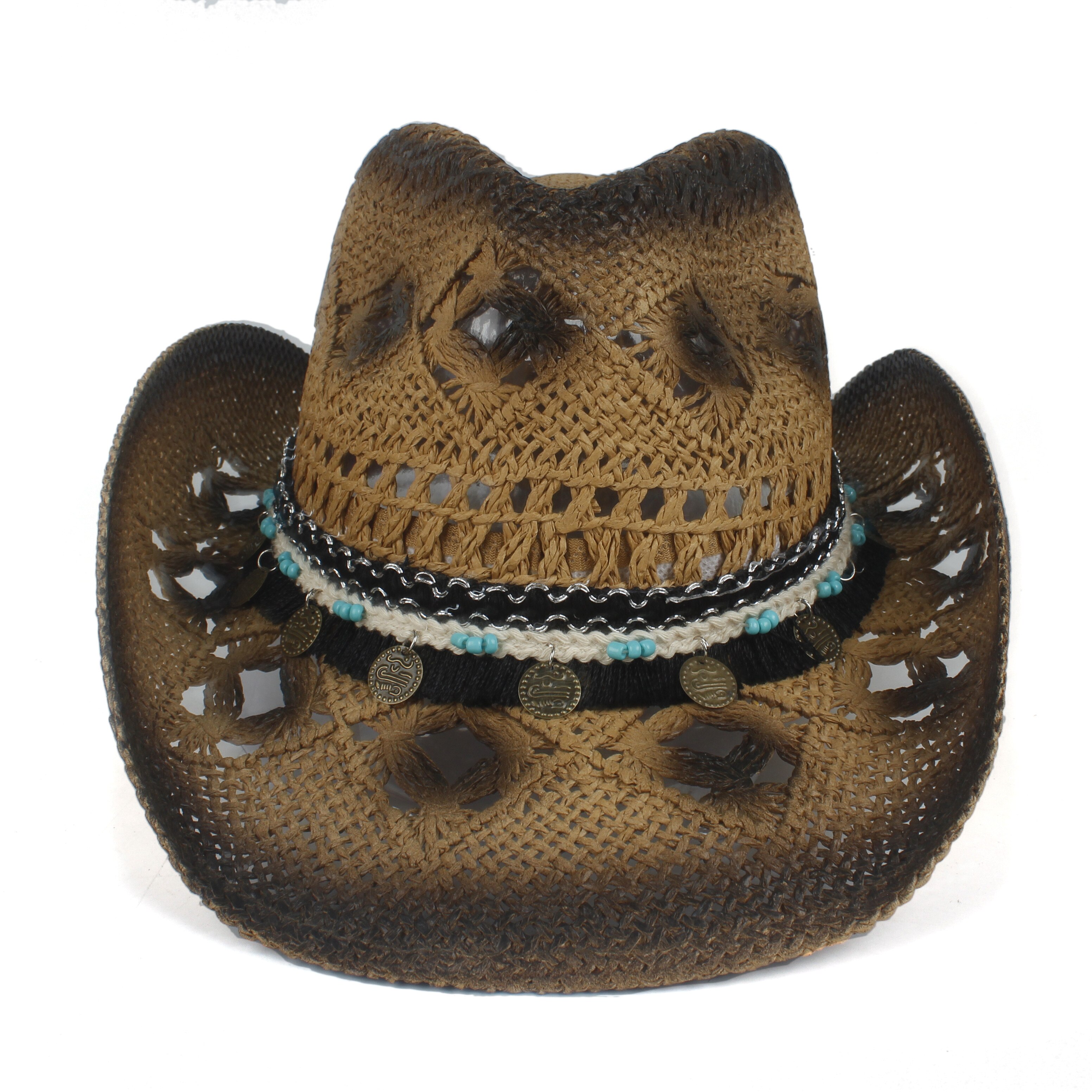Handmade Böhmen Quaste Frauen Stroh Hohl Western Cowboy Hut Dame Sombrero Hombre Strand Cowgirl Jazz Sonnenhut Größe 56- 58 CM
