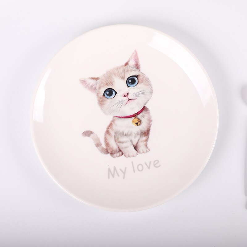 1 Piece ceramic cat dinner plates sets 8 inch dishes and plates sets steak cartoon tableware breakfast fruit tray: 3