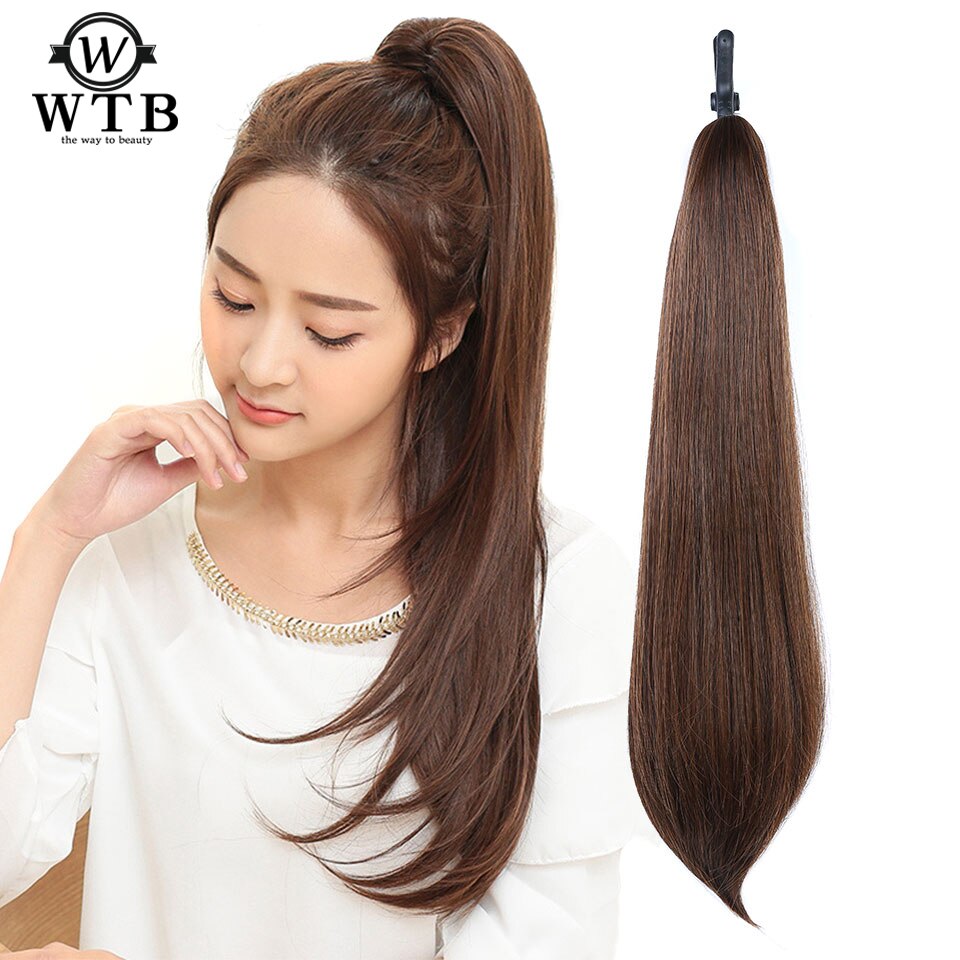 WTB Heat Resistant Straight Long Synthetic Ponytail Clip In Pony Tail Hair Extensions Wrap on Hairpieces Hairstyles