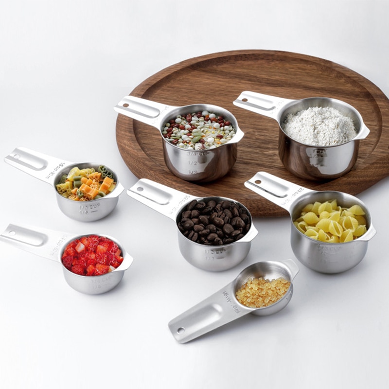 [7-Piece]Stainless Steel Measuring Cups - Made of 1 Solid Piece 304 Stainless Steel, Engraved Measurements, Nesting Measuring Cu