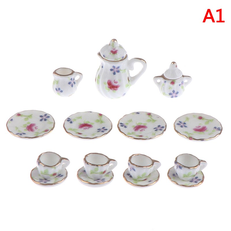 15 stk 1:12 porcelæn tekop sæt blomster servise køkken dukkehus 1/12 skala miniature  (8 mønstre til dit valg): A1