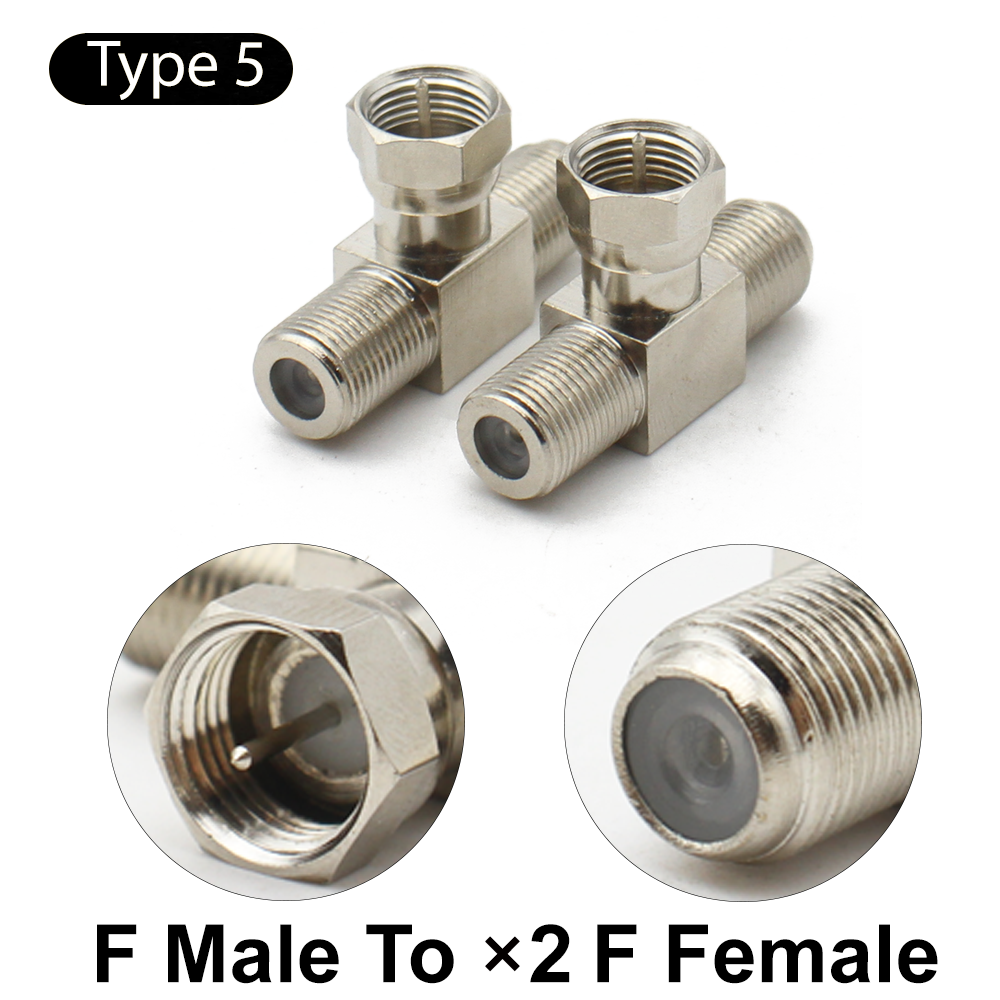 F tv aérea f macho fêmea adaptador ângulo reto rf conector coaxial 3way tipo t divisor cabo antena f combinação: Marfim