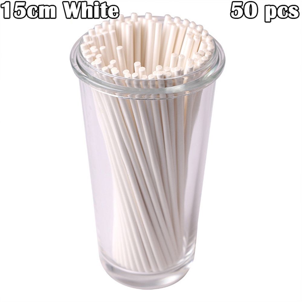 Bâtons couleur bonbon, bricolage, sucre artisanal, ventouses, papier solide, ventouse, 50 pièces/lot, 4 "/6": White  15cm