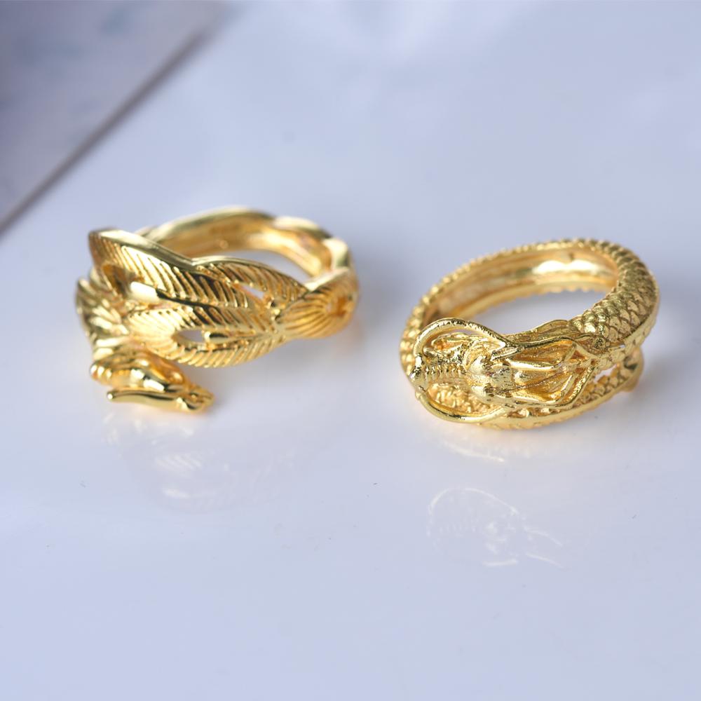 Vietnam aluvial oro dragón Fénix parejas anillos de boda joyería ajustable al por mayor abierto mujeres hombres anillo