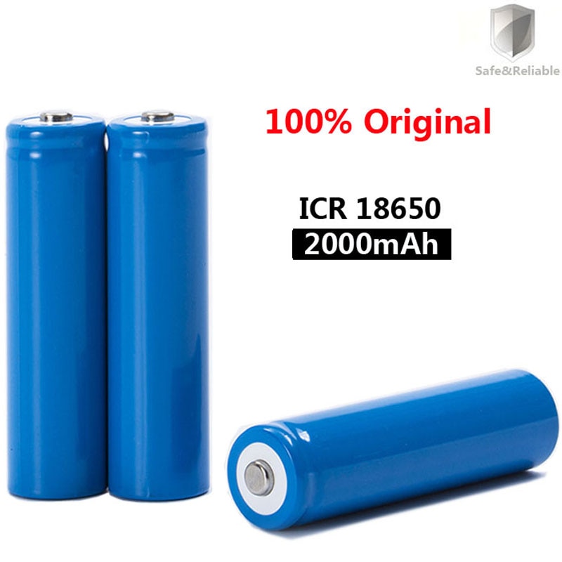 Original 18650 3.7 v 2000 mah uppladdningsbart batteri icr 18650 med spetsig (ingen kretskort) för ficklampa batterier 18650 li- ion