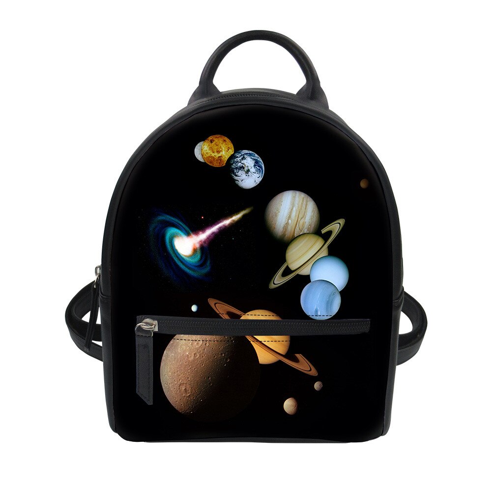 Customzied Planeet Pu Rugzak Vrouwelijke Vrouwen Mini Afdrukken Dagrugzak Leer Voor Tiener Meisjes Zwart Mochila Escolar: CC3195Z4