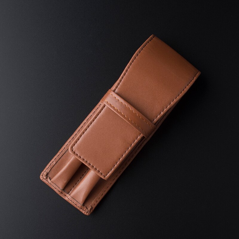 Luxe Zwart Lederen Pen Tas Houder Etui Kantoor Schoolbenodigdheden Double Pouch voor Fontein Leider Creatieve: V