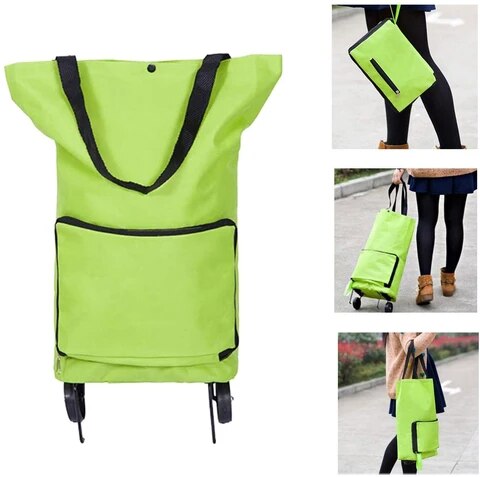 Vouwen Thuis Trolley Boodschappentas Wielen Herbruikbare Draagbare Milieuvriendelijke Opslag Bakken Grote Opvouwbare Winkelwagen Reizen Handvat Tassen: GREEN