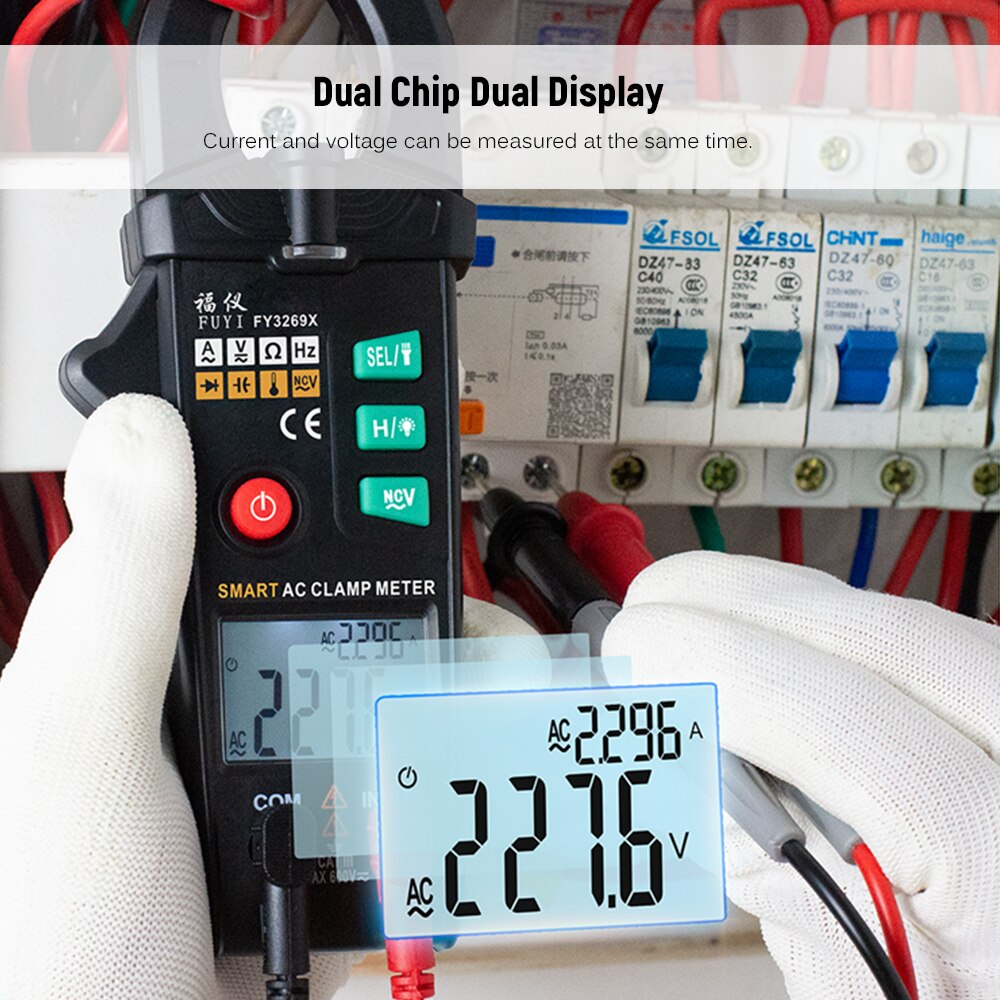 FUYI FY3269X 10000 Counts Digital AC Current Clamp Meter Automatic Range Multimeter Dual Parameter Display Voltage Meter