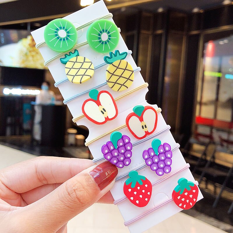 Mooie Cartoon Kinderen Paardenstaart Houder Chouchou Kit Fruit Elastische Rubberen Haarband Set Haar Ring Kinderen Haar Accessoires