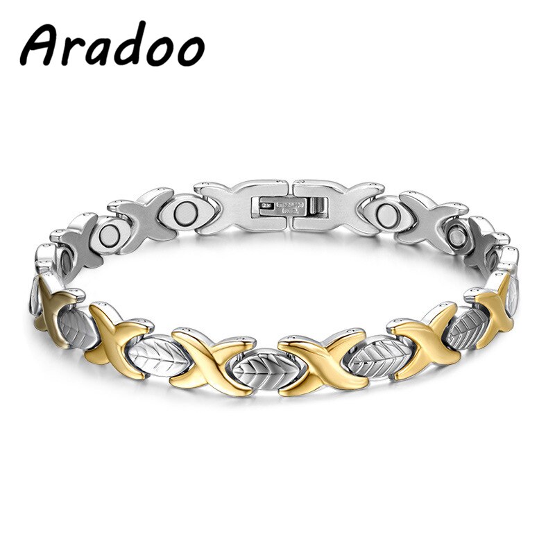 Aradoo Magnetische Gezondheid Energie Anti-Straling Versterken Immuniteit Onderhoudt Slankheid Verbetert Huid Armband: Gold in steel