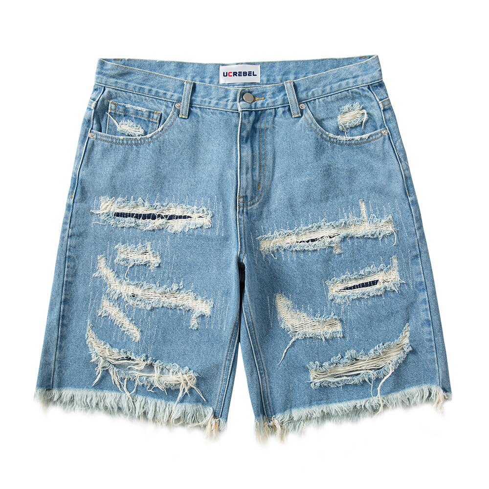Gewaschen betrübt gerissen Denim kurze Hose Herren Streetwear Knie-länge kurze Hose Sommer hoch Straße verlieren Jeans Halbe Hosen Männer: 36