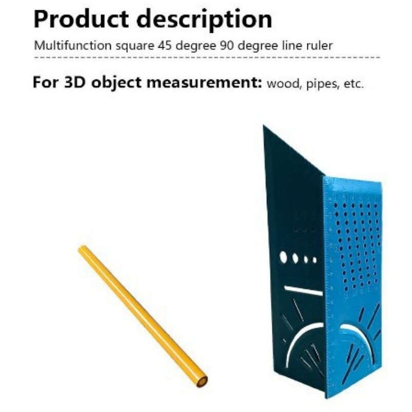 Træbearbejdning lineal 3d gerings / bøjningsvinkelmålingsmåler kvadratstørrelsesmål værktøj træ / rør