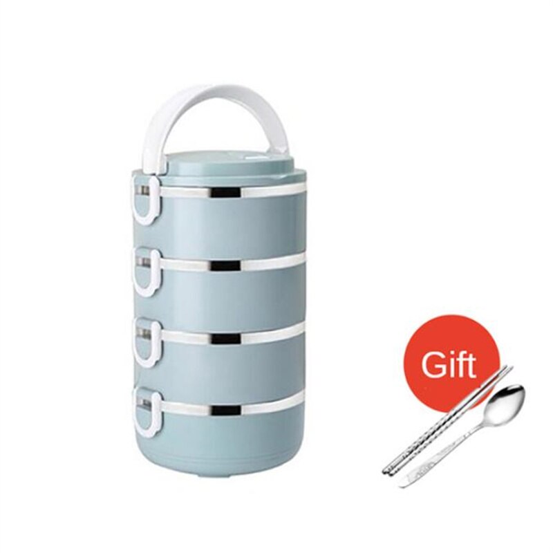 Microwave Stainless Steel Thermal Lunch Box Food Storage Box Travel Picnic Leakproof Portable Students Work Adult Lunch Box: Blue 4 Layer