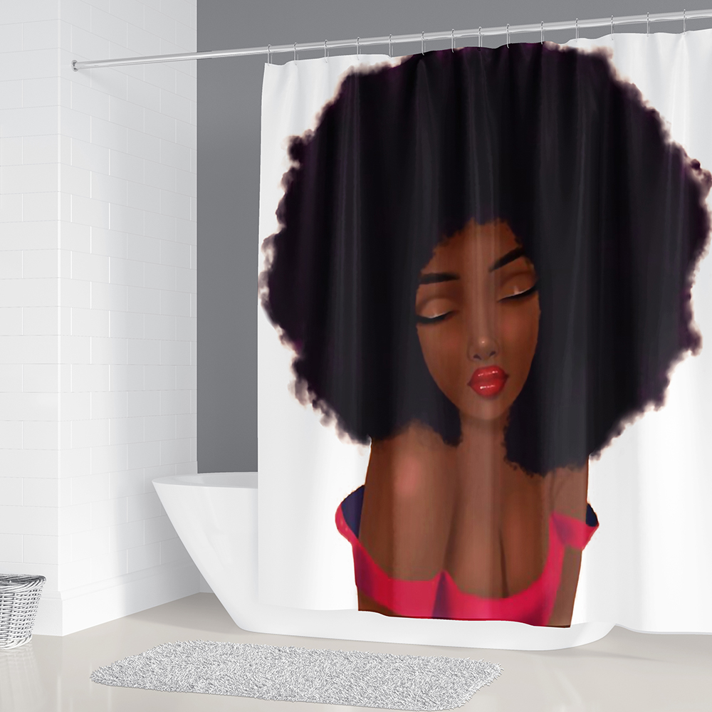 Set di tende da doccia con stampa donna africana nobile Sexy Afro American Lady decorazioni per il bagno con tappeto antiscivolo coperchio del coperchio del water tappetino da bagno: D Shower Curtain